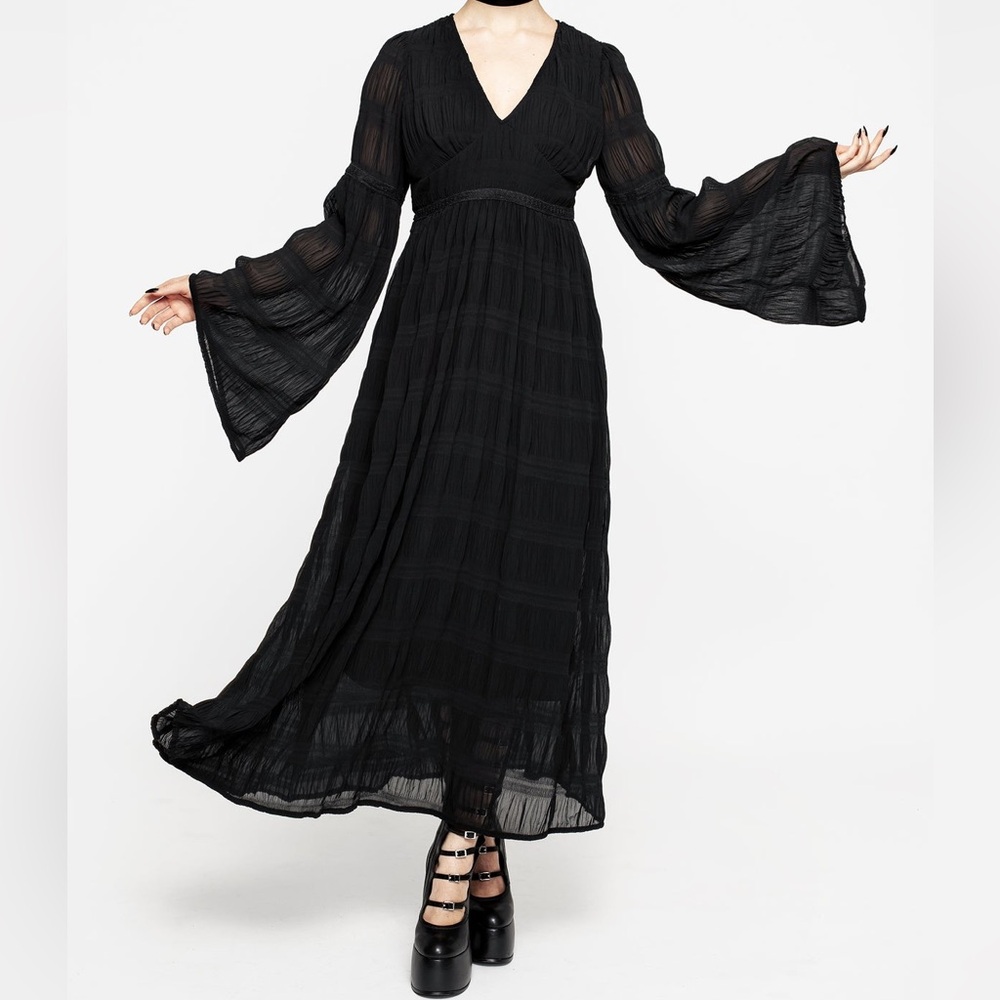 Disturbia Dress Size 10 Black Deirdre Flute Sleeve Maxi Wednesday Goth Cosplay